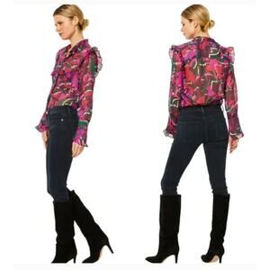Misa Los Angeles Anita Holiday Sparkle Abstract Floral Top Pink Medium New